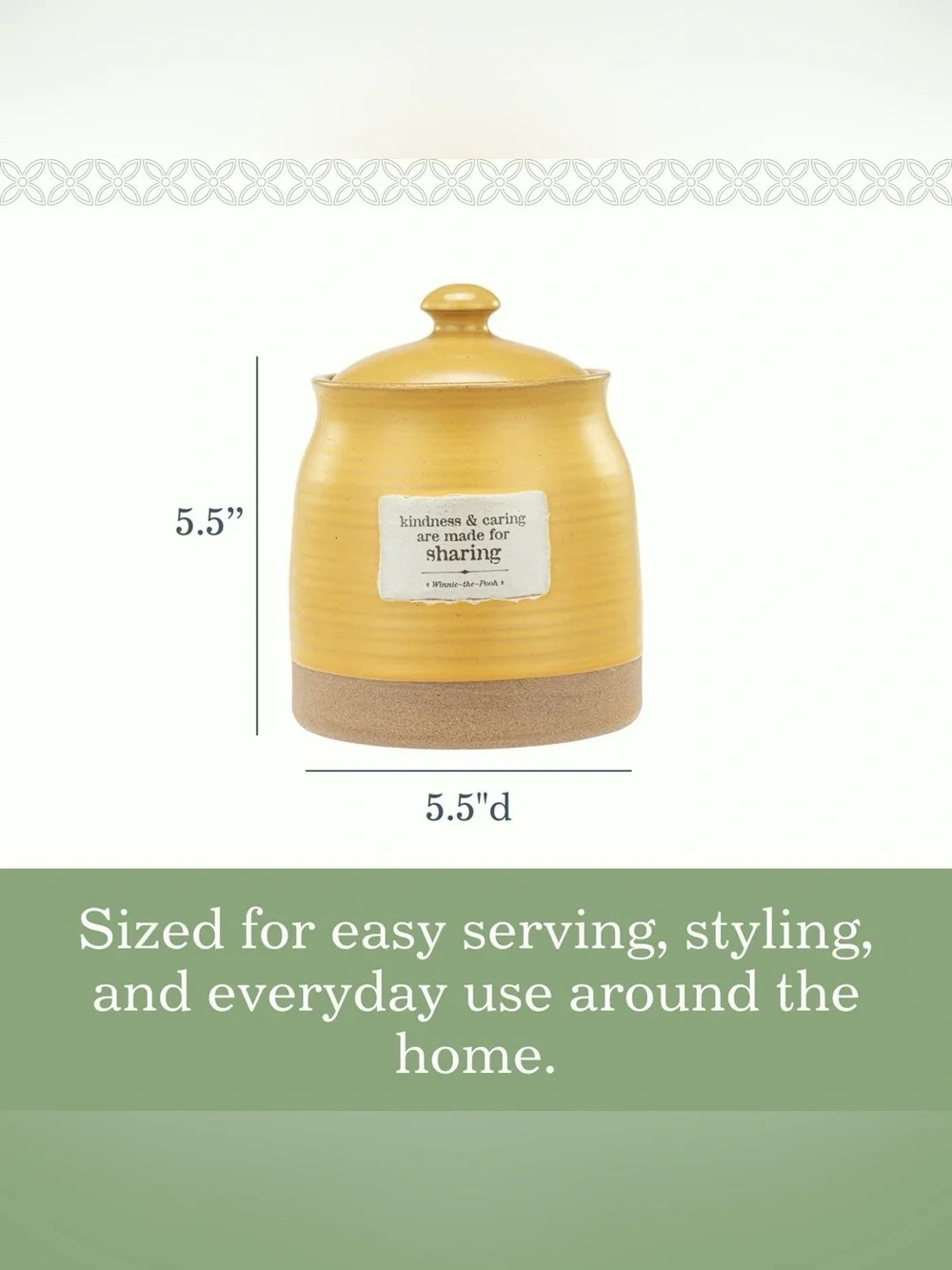 DEMDACO Winnie the Pooh Kindness Hunny Pot Yellow Stoneware Cookie Jar Container
